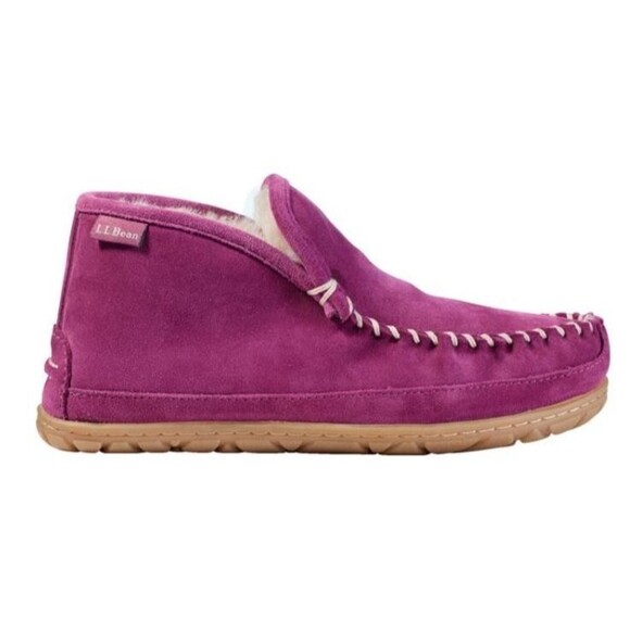LL Bean Wicked Good Slippers Boot Moccasins Bramble Berry Suede Shearling Size 8 - Picture 1 of 10